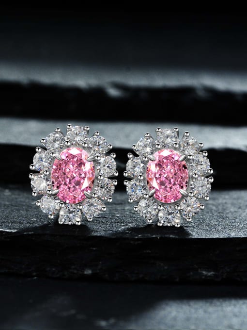 Pink [e 2046] 925 Sterling Silver High Carbon Diamond Pink Flower Dainty Stud Earring